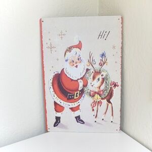 Vintage Retro Style Santa and Reindeer Christmas Vintage Winter Snowflake 8"x12"